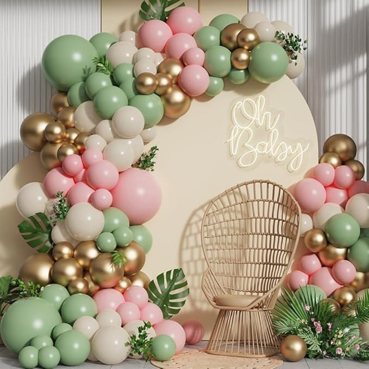138 PCS Sage Green & Pink Balloon Arch Kit – 5–18" Latex Balloons for Wedding, Baby Shower & Birthday Party